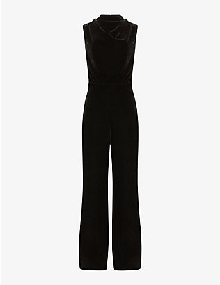 REISS: Diane high-neck open-back stretch-velvet jumpsuit