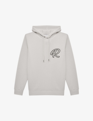 Reiss Mens Off White Fabien R Logo-embroidered Stretch-woven Hoody
