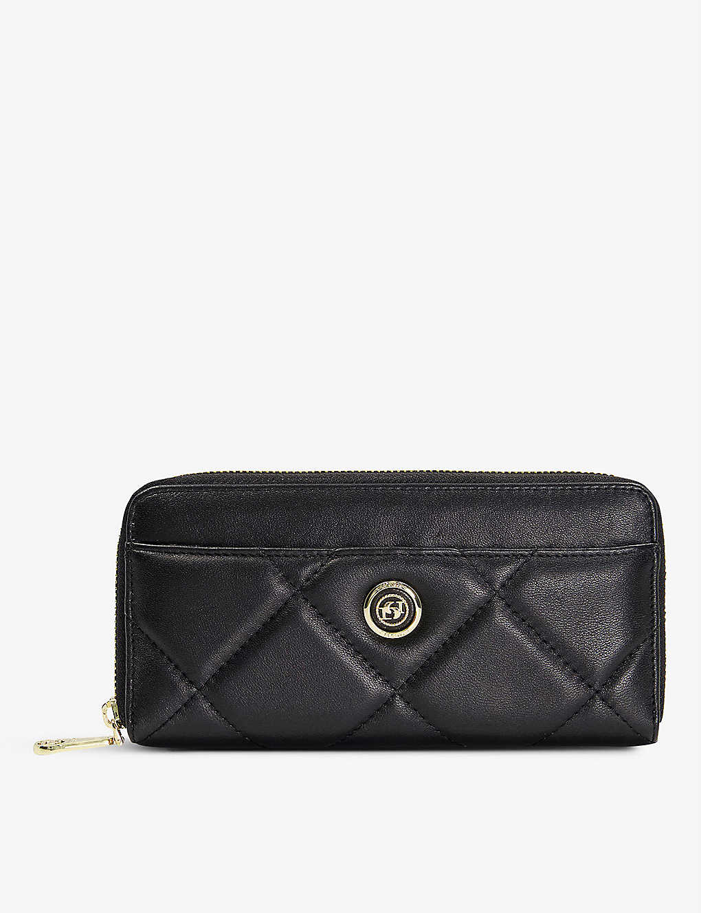 Dune Kingsbury Quilted Zip-around Leather Purse In Black-leather