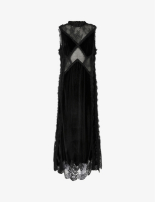 ALLSAINTS - Mila lace-detail velvet woven midi dress | Selfridges.com