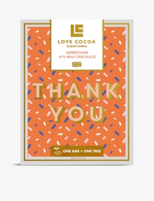 LOVE COCOA: Thank You honeycomb 41% milk chocolate bar 75g