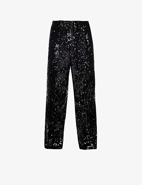 DRIES VAN NOTEN: Sequin-embellished straight-leg mid-rise trousers
