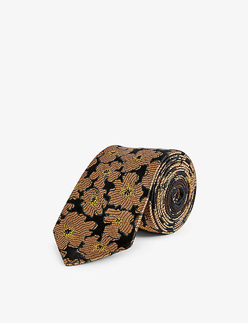 DRIES VAN NOTEN: Floral-print slim-blade silk and cotton-blend tie