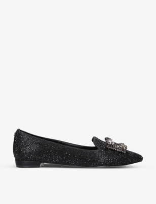 Carvela Womens Black Celebrate Crystal-embellished Flat Pumps