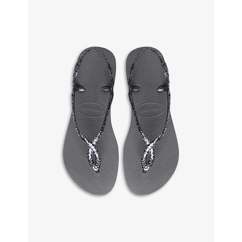 Shop Havaianas Women's Steel Grey Luna Premium Ii Glitter-strap Rubber Sandals