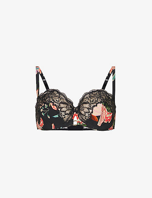 AUBADE: Sweet Folk lace-embroidered half-cup stretch-woven bra