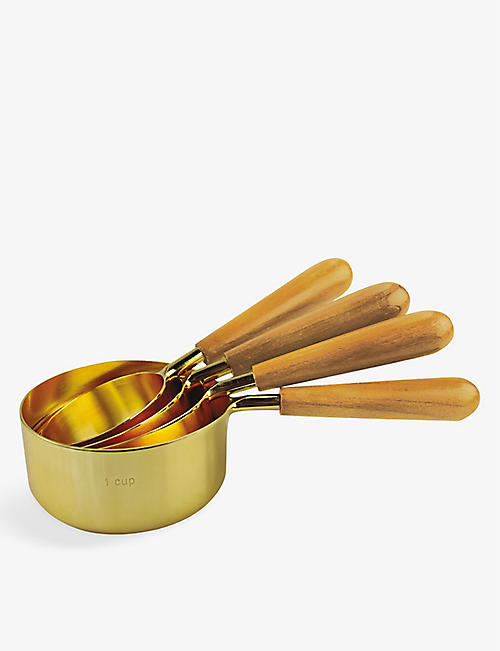 BE HOME: Logo-engraved stainless-steel and wood measuring cups set of four