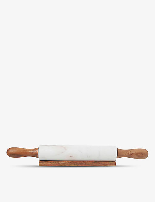 BE HOME: Marble and acacia wood rolling pin and rest set