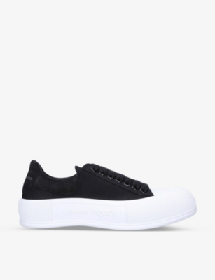 Shop Alexander Mcqueen Women's Blk/white Womens Deck Canvas And Suede Low-top Trainers In Black