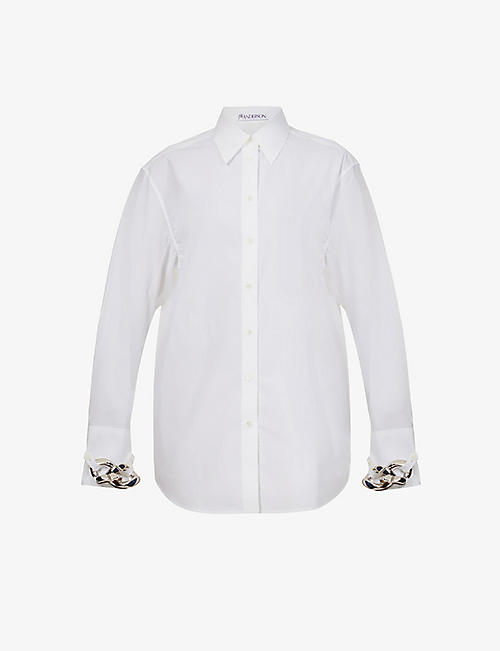 JW ANDERSON: Chain-embellished cotton-poplin shirt