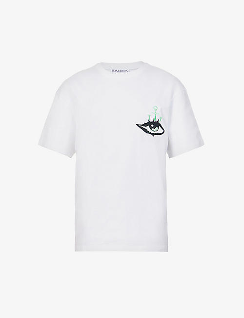 JW ANDERSON: Graphic-print logo-embroidered cotton-jersey T-shirt