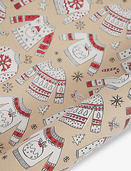CHRISTMAS: Doodles jumper-print recycled wrapping paper 3m