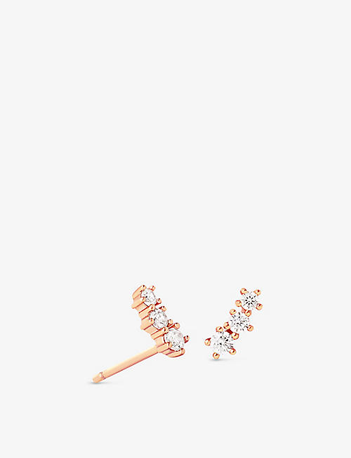 ASTRID & MIYU: Crystal Crawler 14ct yellow gold-plated recycled sterling-silver and cubic zirconia stud earrings