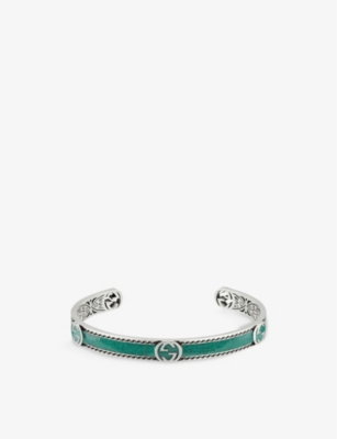 Shop Gucci Women's Silver Interlocking G Sterling Silver And Enamel Bracelet