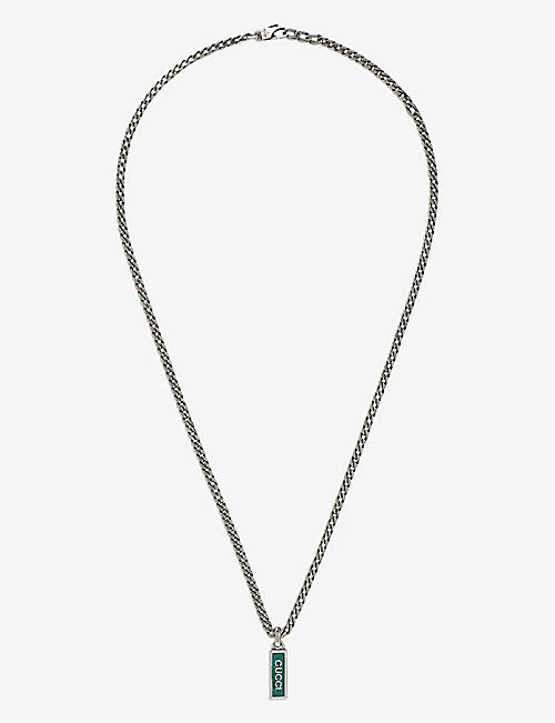GUCCI: Guccitag sterling-silver and enamel pendant necklace