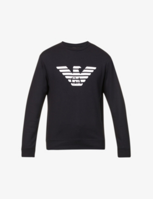 Emporio Armani Eagle Logo Jersey Sweatshirt In Navy Aquila