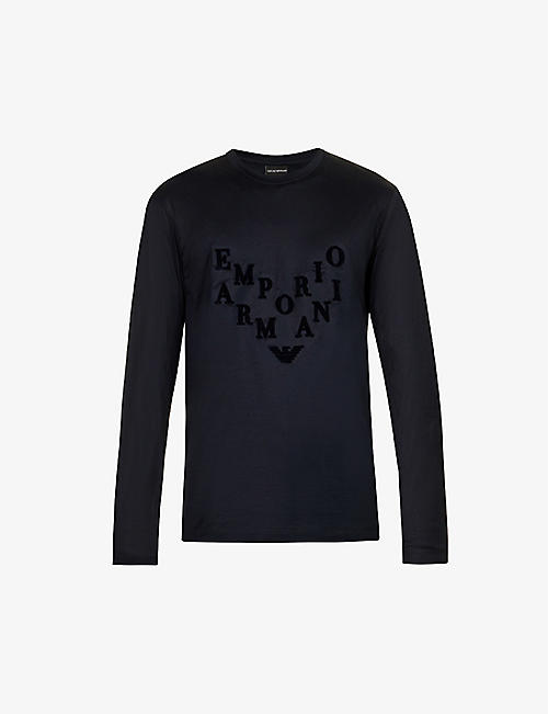 EMPORIO ARMANI: Embossed-branded lyocell and cotton-blend T-shirt