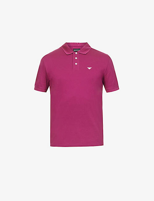 EMPORIO ARMANI: Logo-embroidered regular-fit cotton-piqué polo shirt