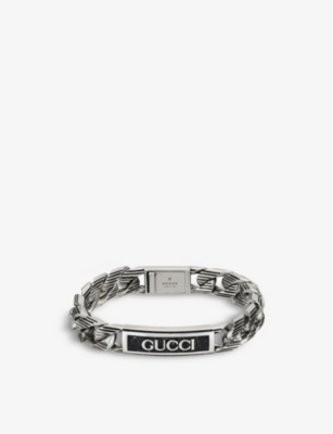 GUCCI: Logo-engraved sterling silver and enamel bracelet