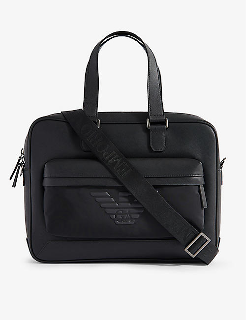 EMPORIO ARMANI: Logo-embossed leather cross-body briefcase