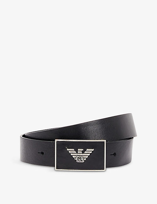 EMPORIO ARMANI: Logo-plaque leather belt