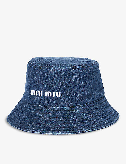 MIU MIU: Brand-embroidered denim bucket hat
