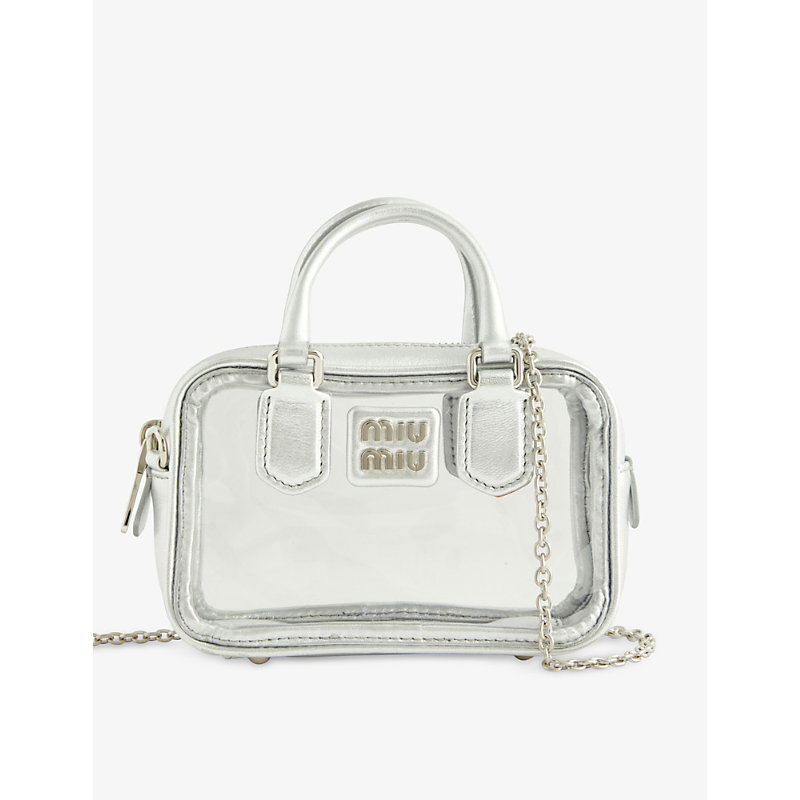 Miu Miu Logo-plaque Pvc And Leather Cross-body Bag In Argento