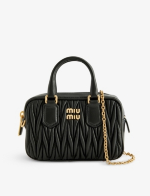 Miu Miu Black Matelasse Gold Hardware Two Way Bag. With long strap ❤️