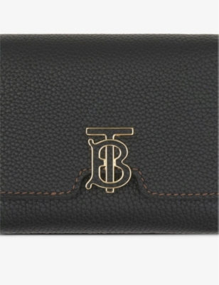 Shop Burberry Women's Black Brand-plaque Contrast-stitch Grained-leather Wallet