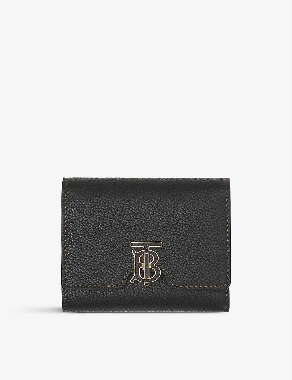 Burberry Womens Black Brand-plaque Contrast-stitch Grained-leather Wallet
