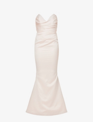 House Of Cb Fleur Sweetheart-neckline Fishtail-hem Woven Maxi Dress In Pale Pink