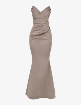 HOUSE OF CB: Fleur sweetheart-neckline fishtail-hem woven maxi dress