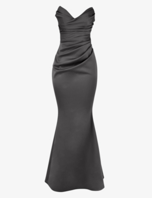 HOUSE OF CB: Fleur sweetheart-neckline fishtail-hem woven maxi dress