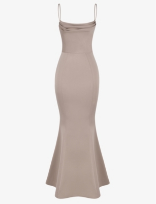 House Of Cb Violette Slim-fit Fishtail-hem Woven Maxi Dress In Brown