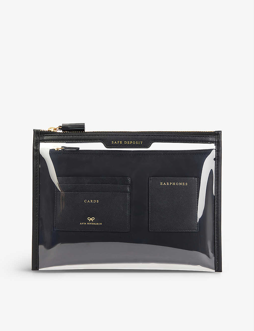 Anya Hindmarch Labelled Logo-embossed Recycled-nylon Safe Deposit Case In Clear Black