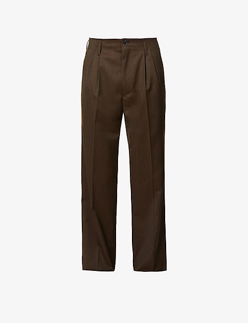 VIVIENNE WESTWOOD: Pleated pressed-crease relaxed-fit straight-leg wool trousers