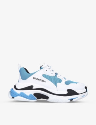 Shop Balenciaga Men's White/vy Men's Triple S Leather And Mesh Mid-top Trainers In White/navy