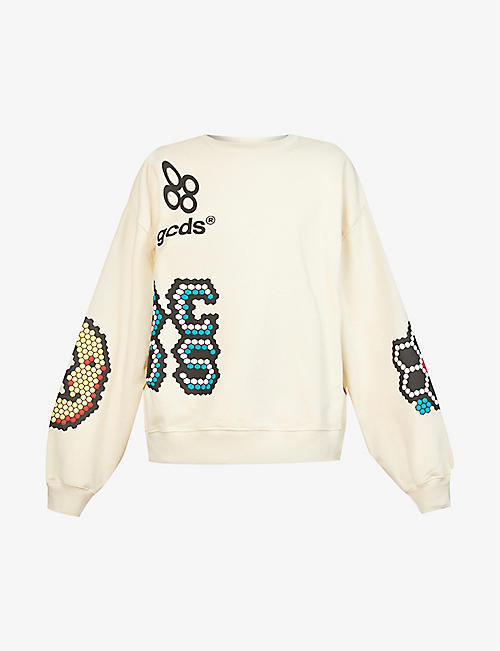 GCDS: Branded graphic-pattern cotton-jersey sweatshirt