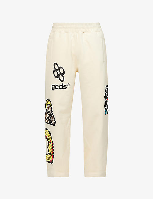 GCDS: Branded graphic-pattern cotton-jersey jogging bottoms