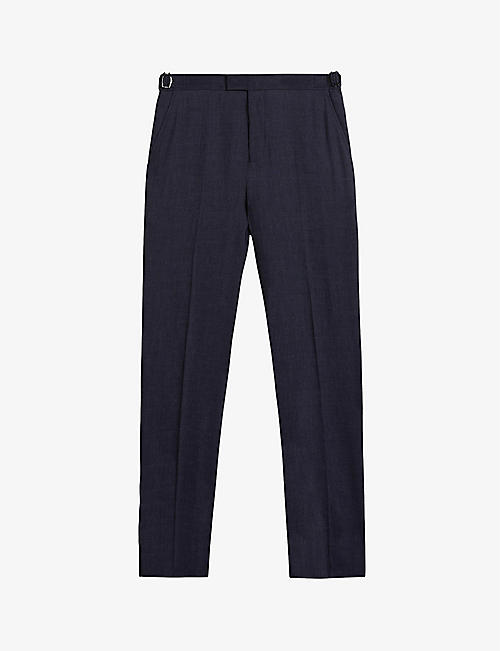 TED BAKER: Pressed-crease slim-fit tapered wool and linen-blend trousers