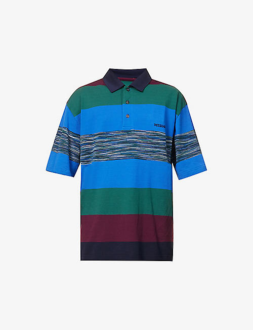 MISSONI: Striped brand-embroidered relaxed-fit cotton-pique polo shirt
