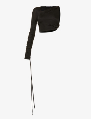 Andreädamo Asymmetric One-shoulder Crop Top In Black