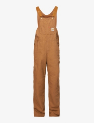 Carhartt Bib Overall Brand-patch Organic-cotton Dungarees In Hamilton Brown