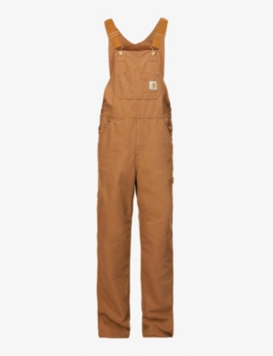 CARHARTT CARHARTT WIP MEN'S HAMILTON BROWN BIB OVERALL BRAND-PATCH ORGANIC-COTTON DUNGAREES,58892801