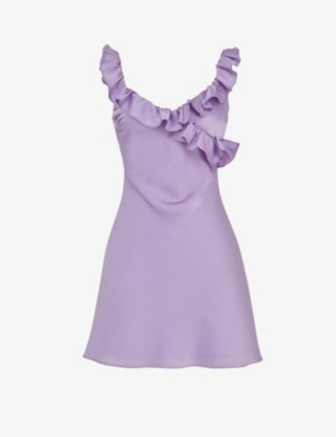 House Of Cb Tink Flared Ruffletrim Satin Mini Dress In Orchid ModeSens