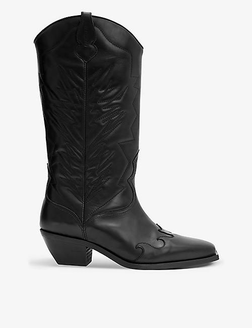 ALLSAINTS: Kacey pointed-toe mid-heel leather western boots