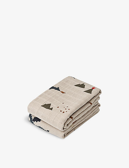 LIEWOOD: Lewis leopard-print set of two organic-cotton muslins