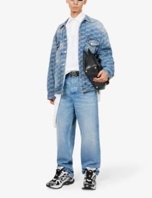 BALENCIAGA Logo-print spread-collar relaxed-fit denim jacket