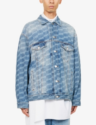 BALENCIAGA Logo-print spread-collar relaxed-fit denim jacket