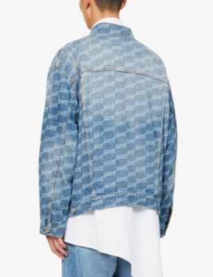 BALENCIAGA Logo-print spread-collar relaxed-fit denim jacket